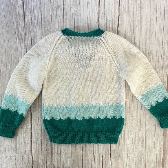 Handmade Baby Girl/Boy Knit V Neck Long Sleeve Sweater 18-24 Months White Teal - Picture 4 of 9